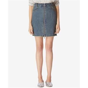 New Avec Les Filles Denim Zip-Front Cotton Mini Skirt in Vintage Blue Size 29